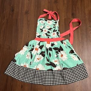 Anthropologie Apron Floral Print w/ Gingham Hem